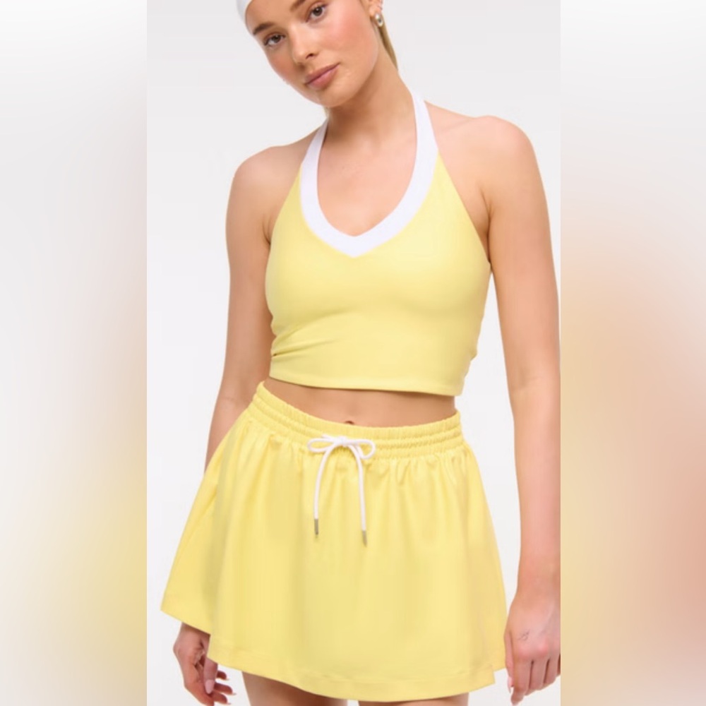 Abercrombie YPB butter yellow active skirt & halter set